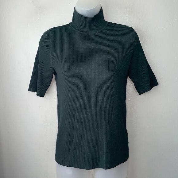 Ellen Tracy Size M Dark Ribbed Knit Mock Neck Sweater Old Money Preppy 90s Y2K - Picture 1 of 8